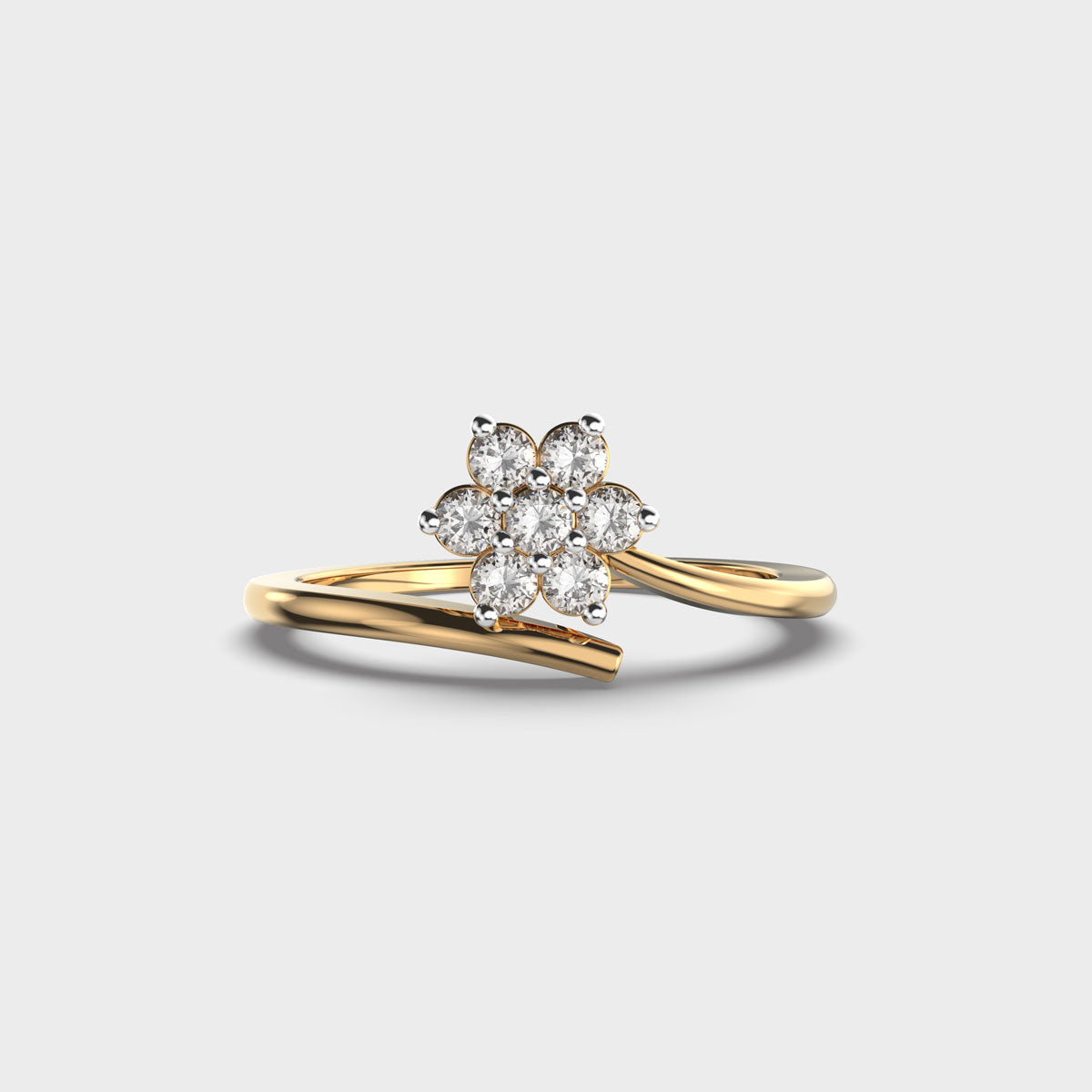 Dainty Flower and Stem Diamond Yellow Gold Ring