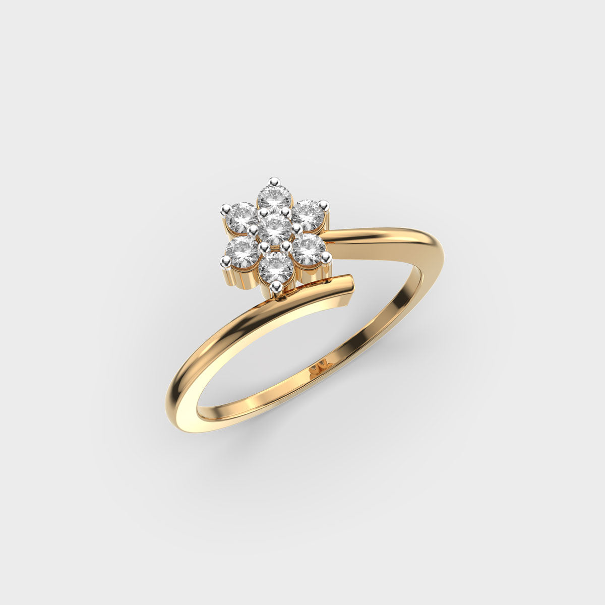 Dainty Flower and Stem Diamond Yellow Gold Ring