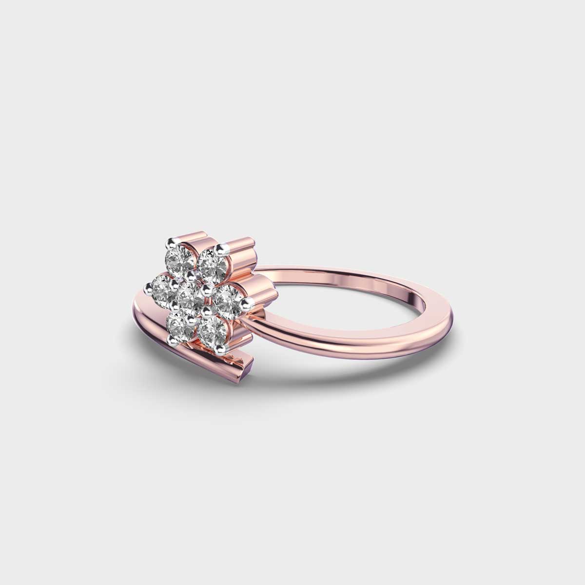 Dainty Flower and Stem Diamond Yellow Gold Ring