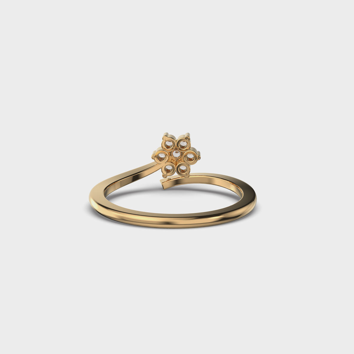 Dainty Flower and Stem Diamond Yellow Gold Ring