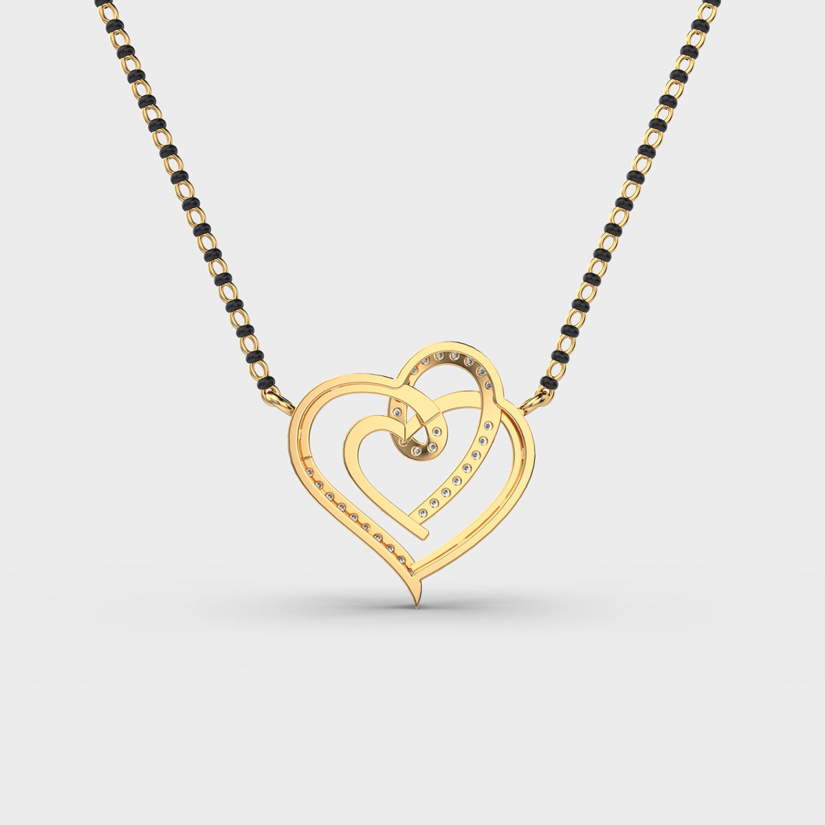 Connected Hearts Diamond Yellow Gold Mangalsutra (Without Chain)