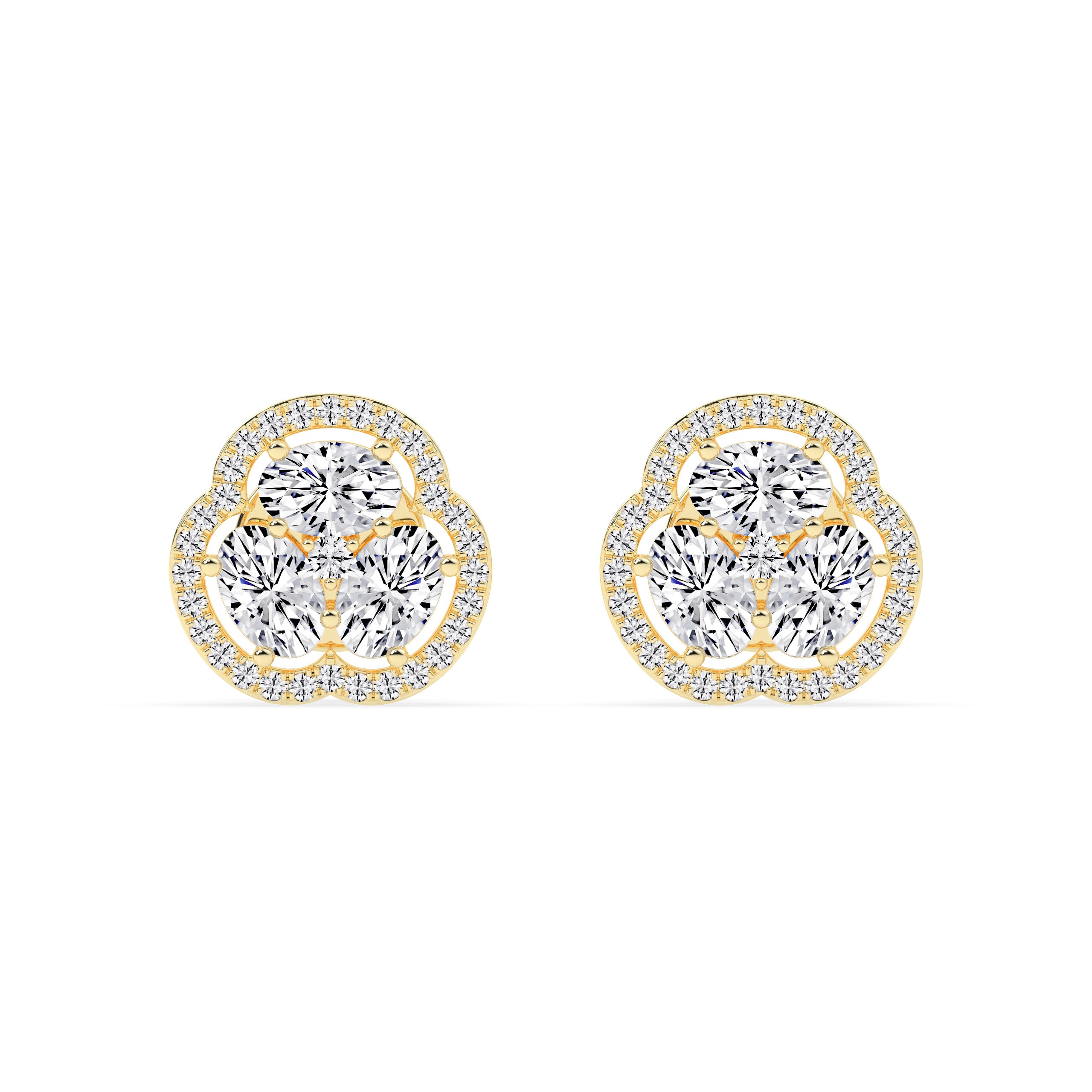 Oval Diamond Cluster Gold Earrings