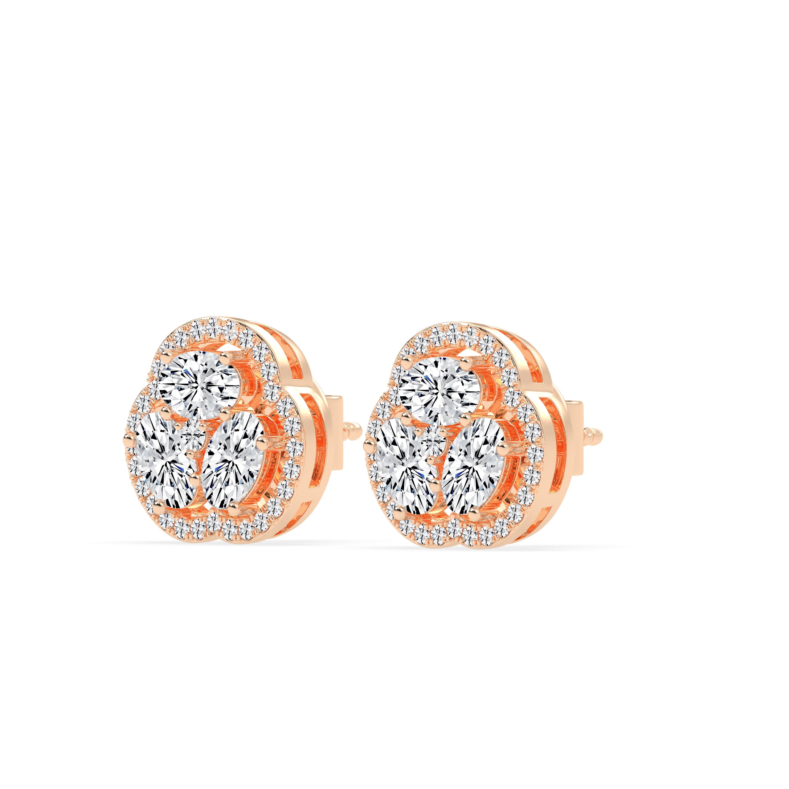 Oval Diamond Cluster Gold Earrings