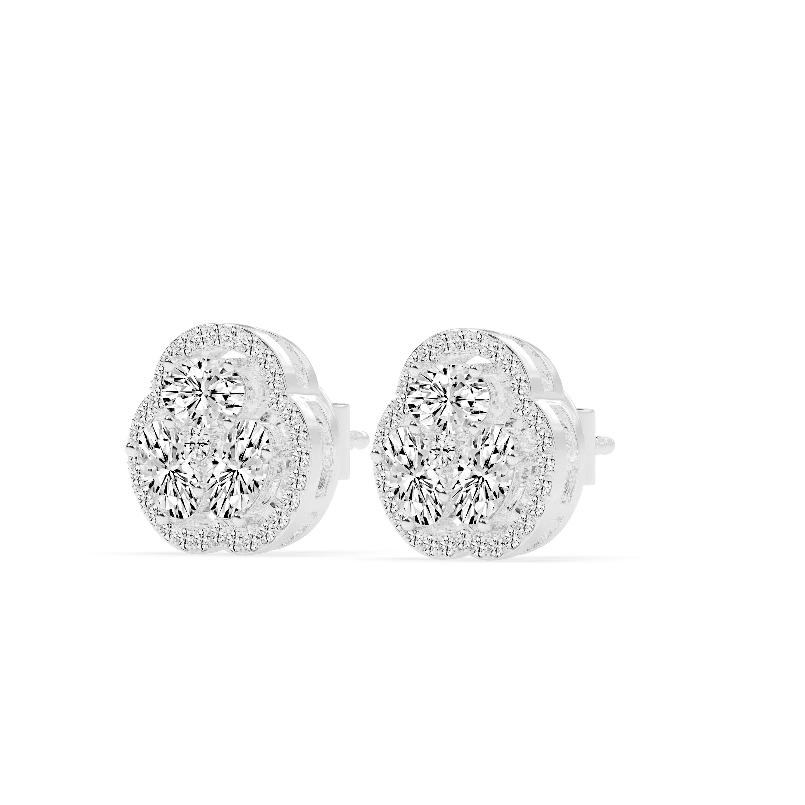 Oval Diamond Cluster Gold Earrings