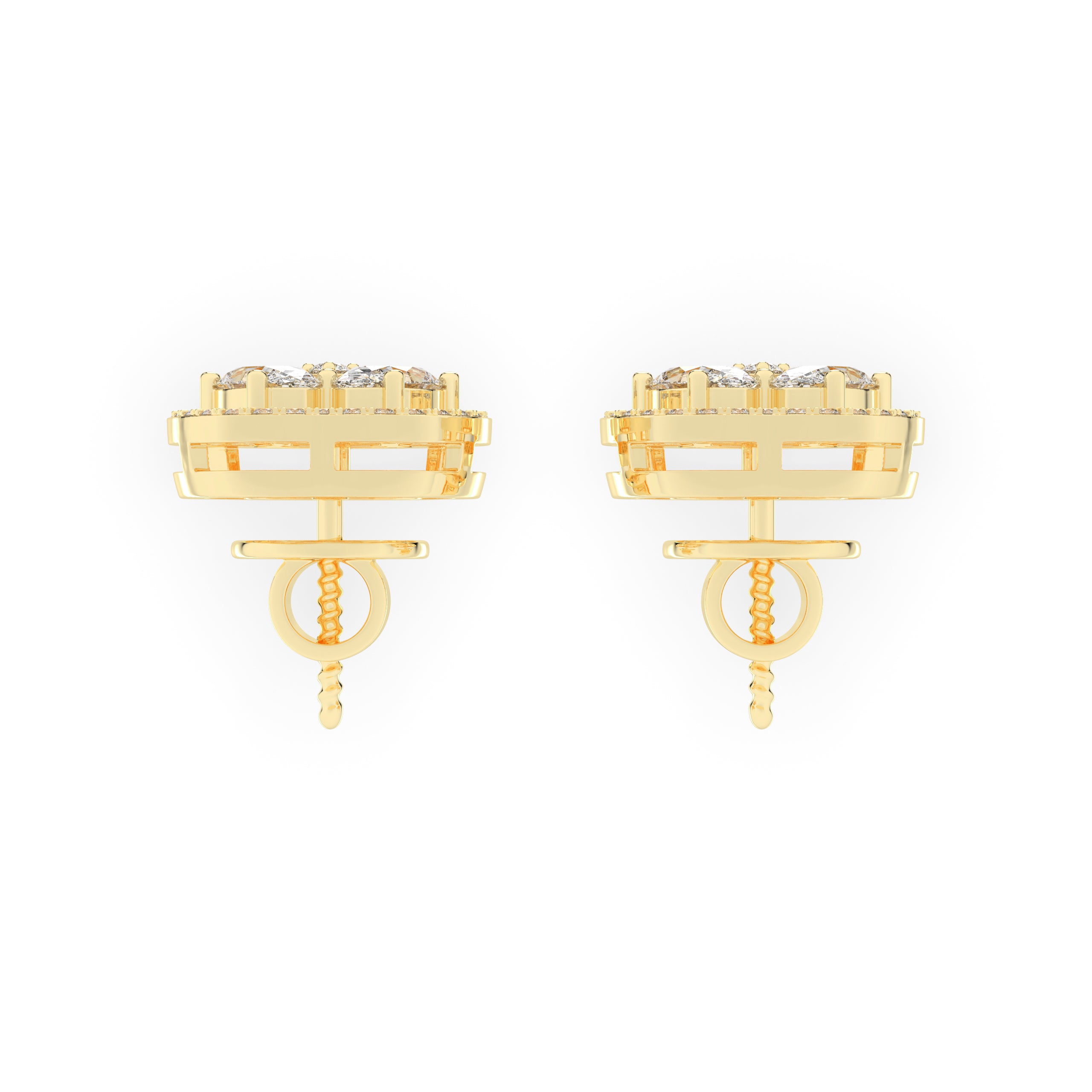 Oval Diamond Cluster Gold Earrings