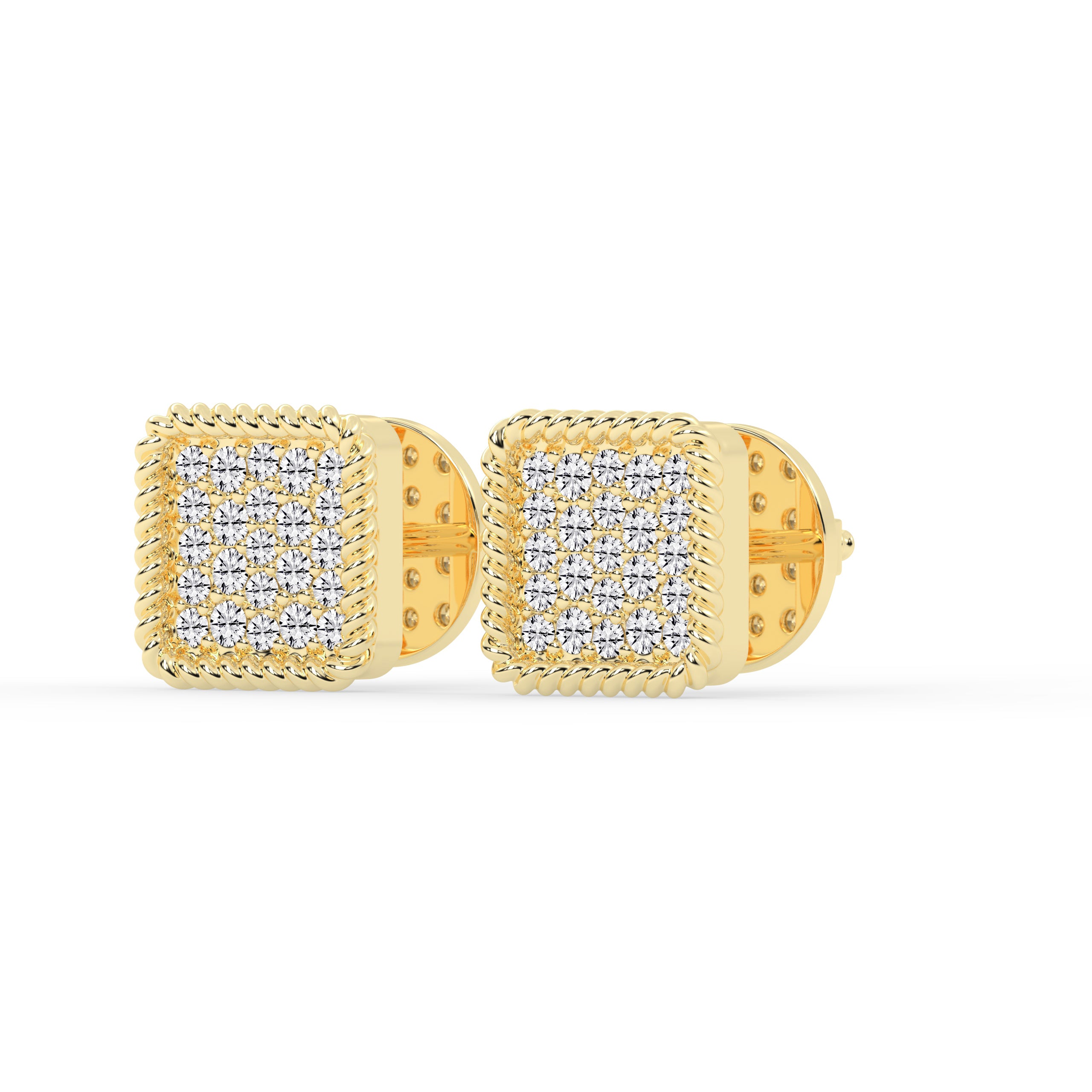 Square Diamond Gold Earrings