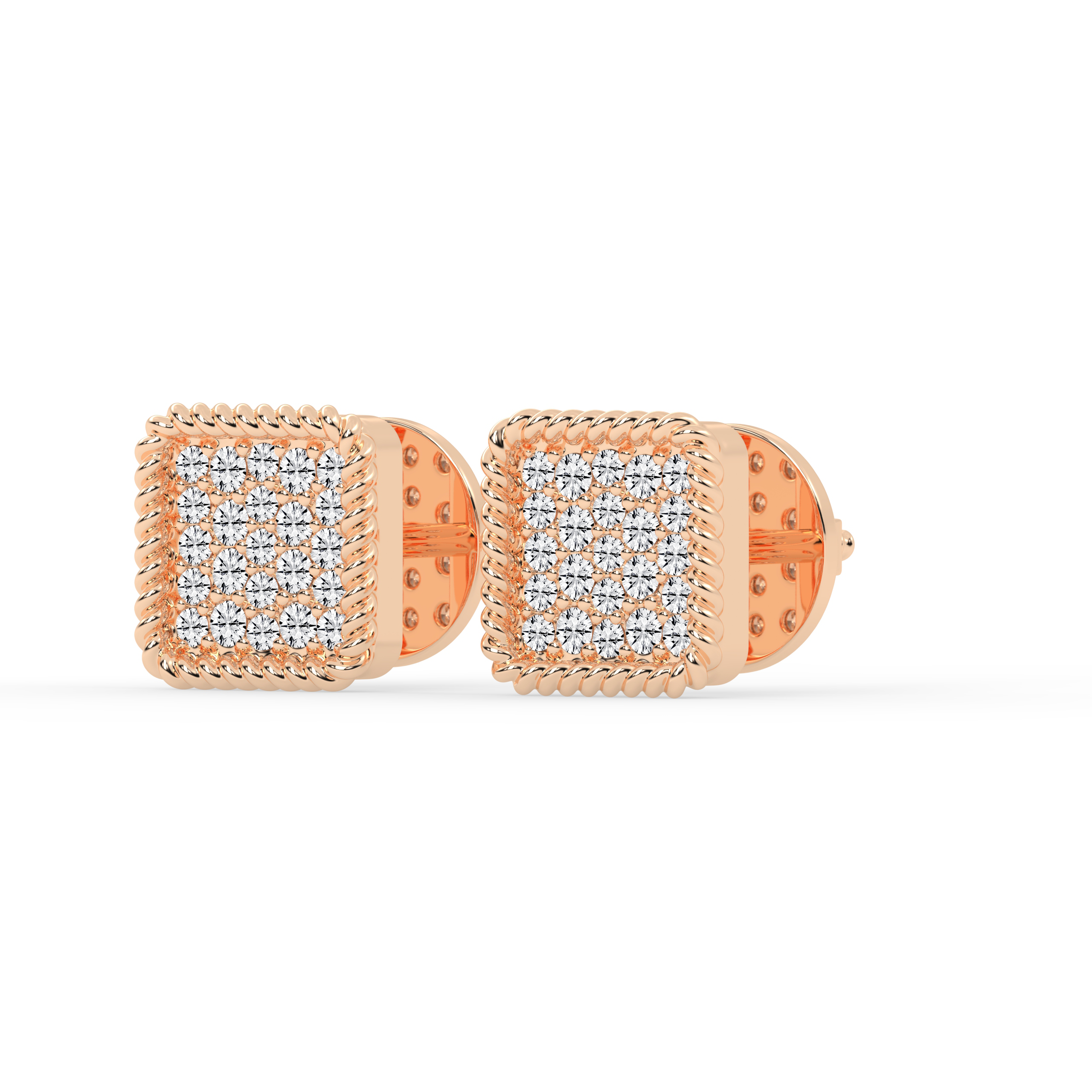 Square Diamond Gold Earrings