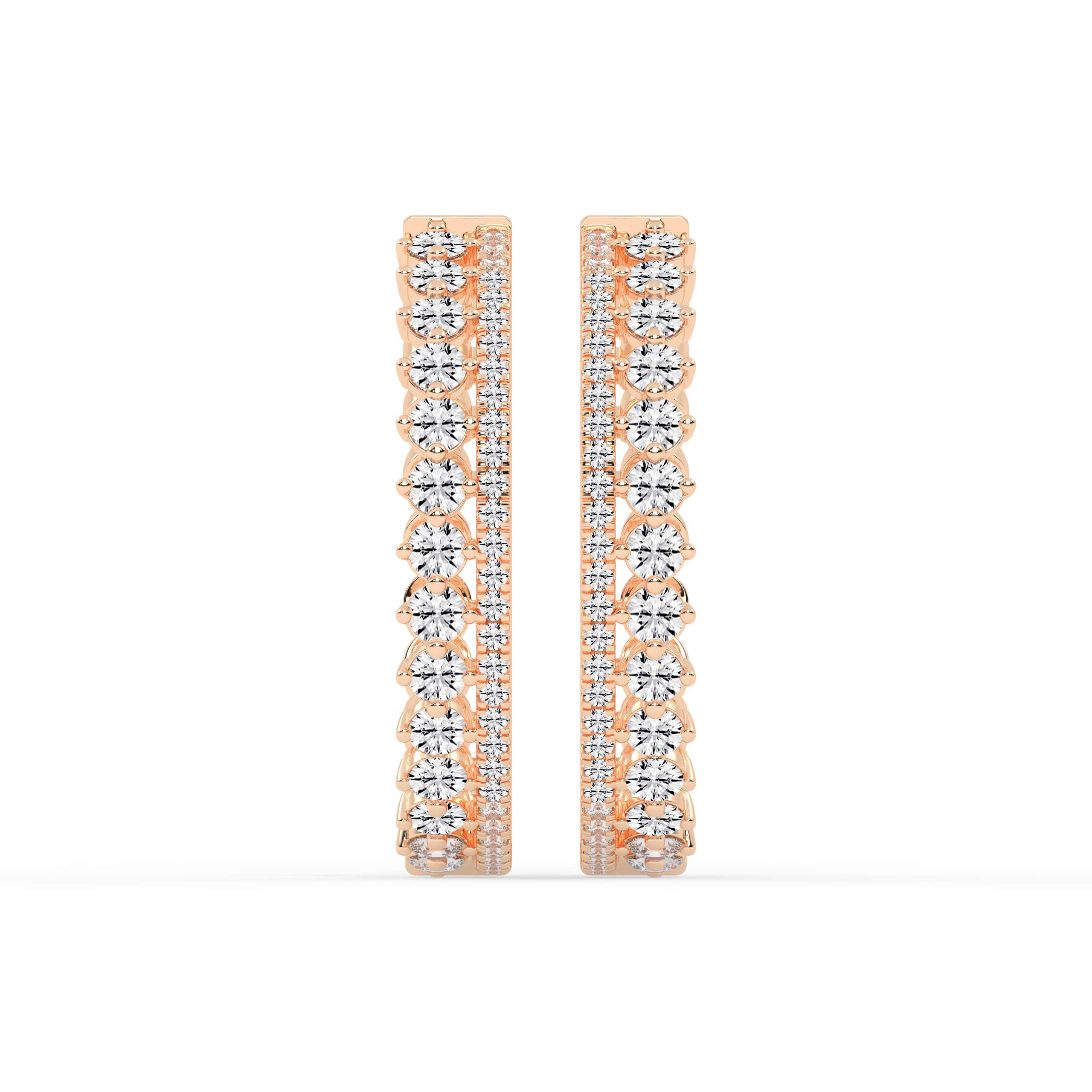 Triple Row Diamond Hoop Diamond Earrings