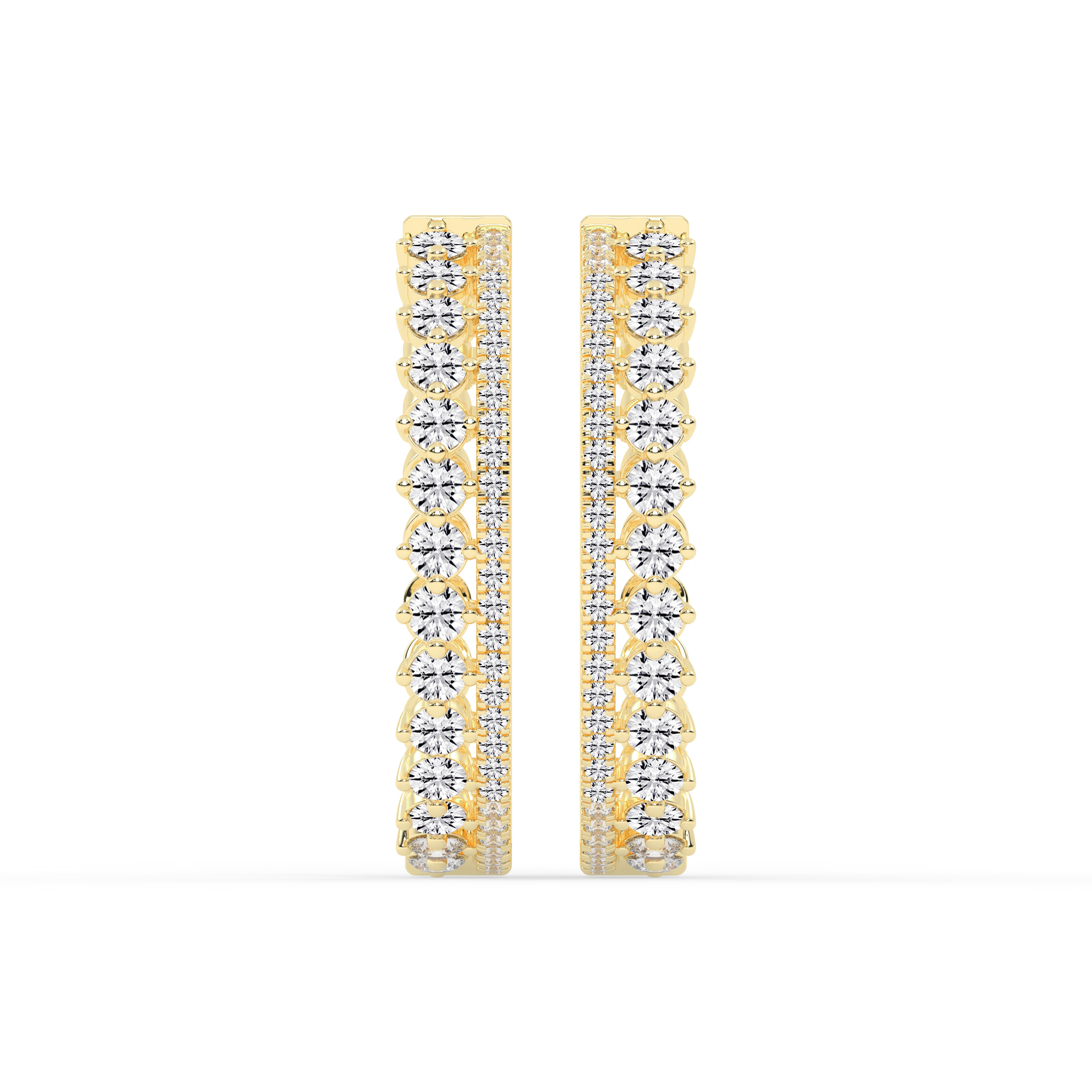 Triple Row Diamond Hoop Diamond Earrings