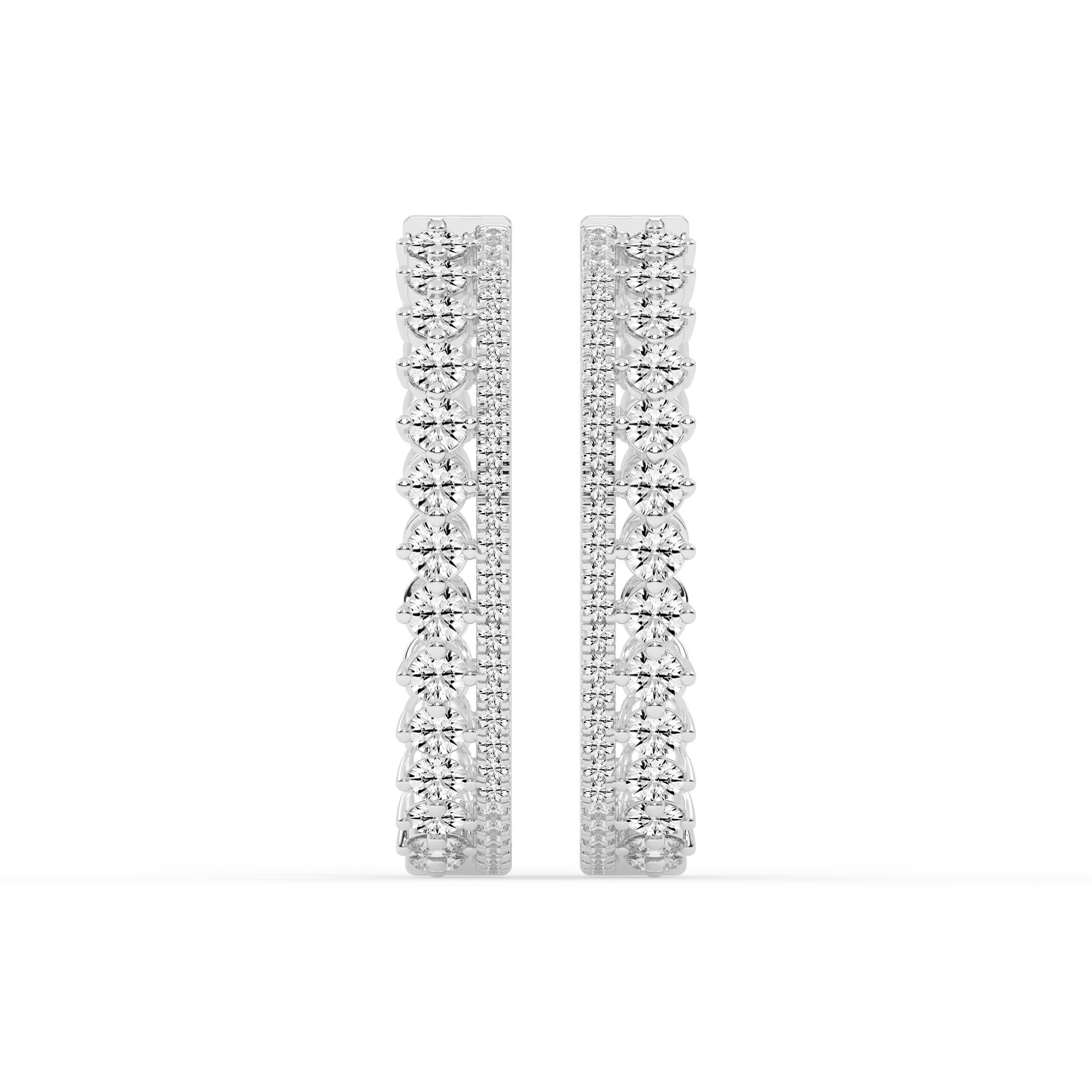 Triple Row Diamond Hoop Diamond Earrings