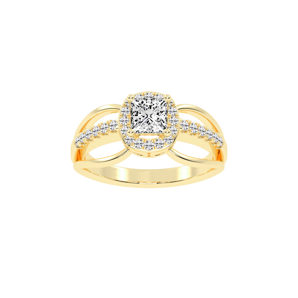 70 Cent Modern Princess with Halo Diamond Ring