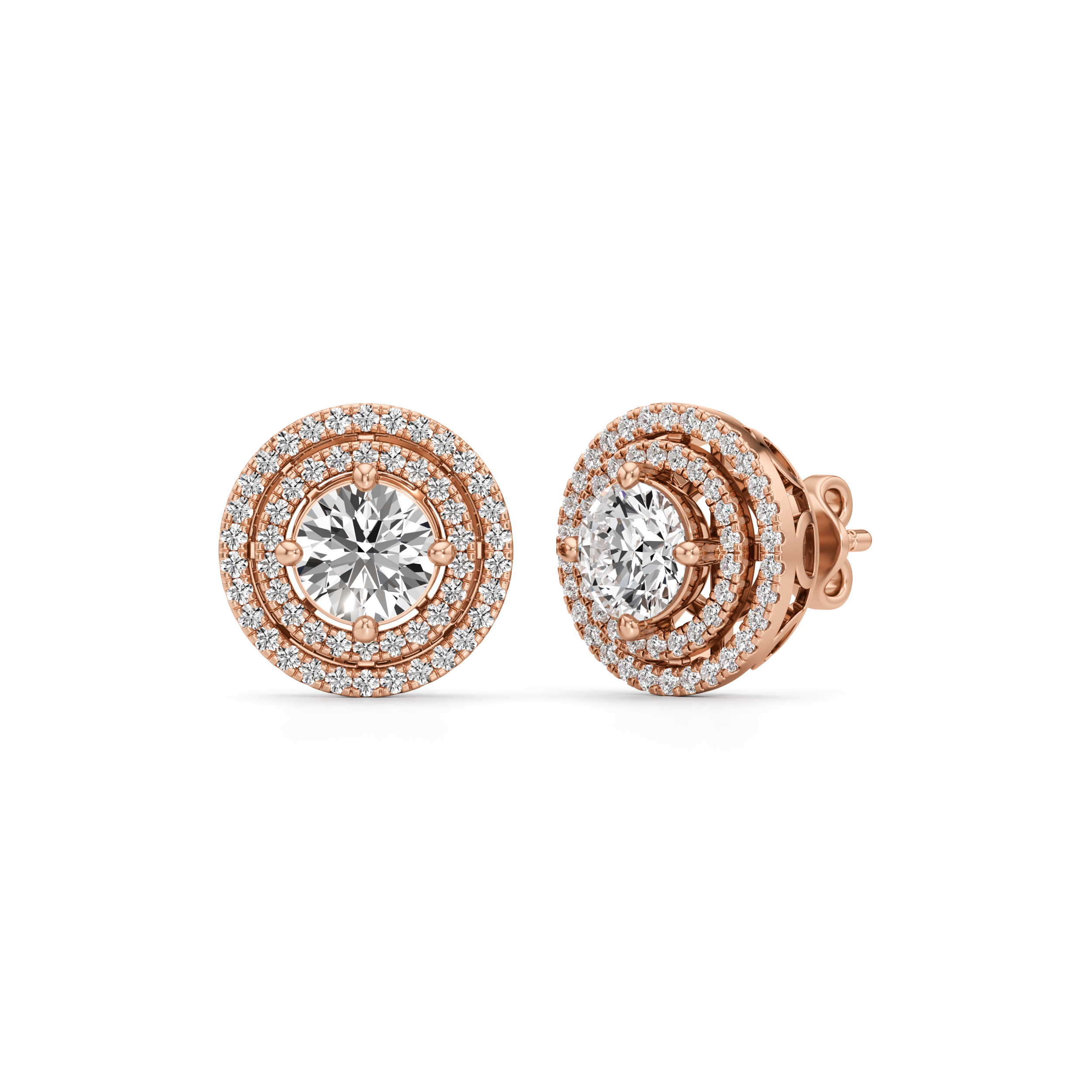 Triple Halo Diamond Gold Earrings