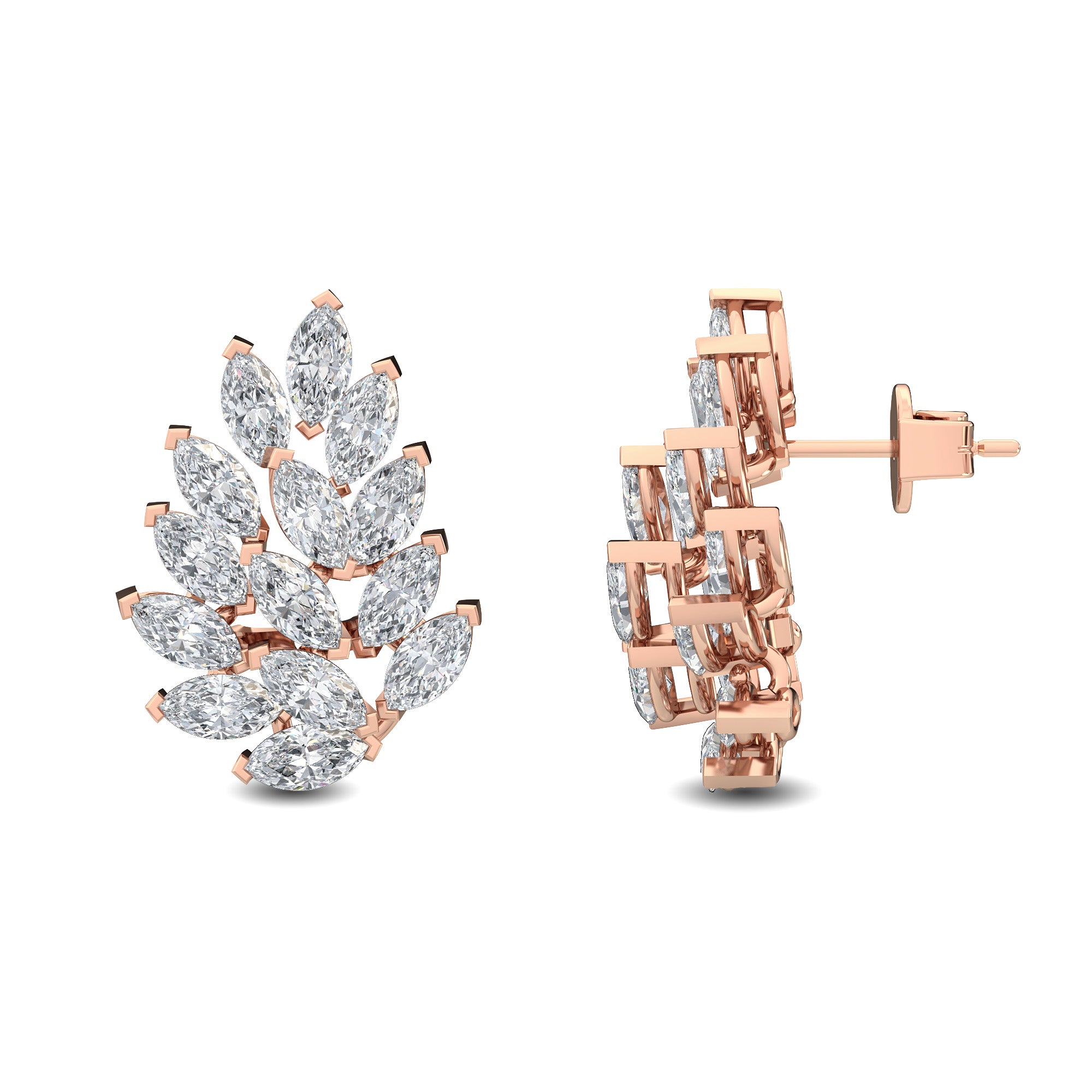 Marquise Diamond Cluster Diamond  Gold Earrings