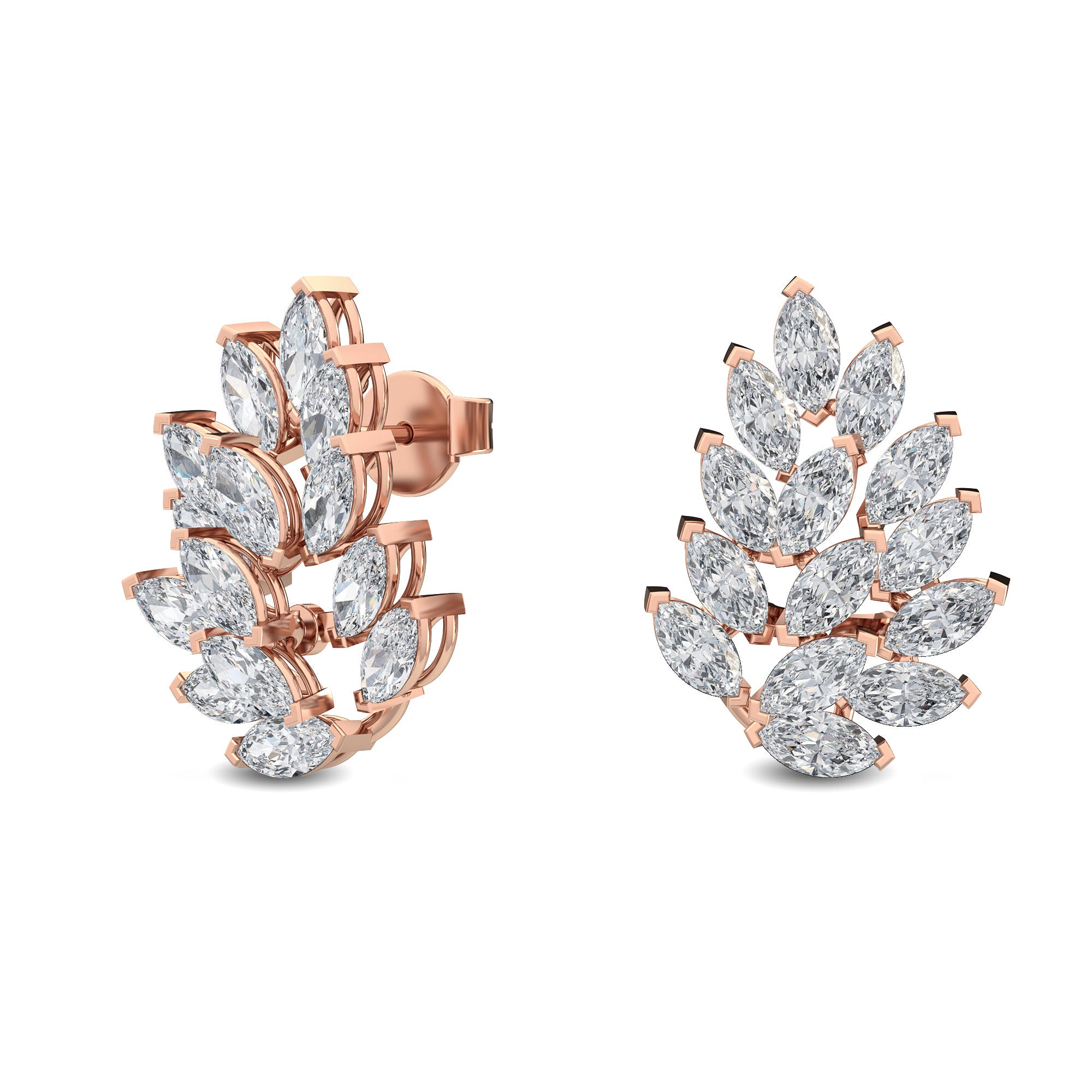 Marquise Diamond Cluster Diamond  Gold Earrings