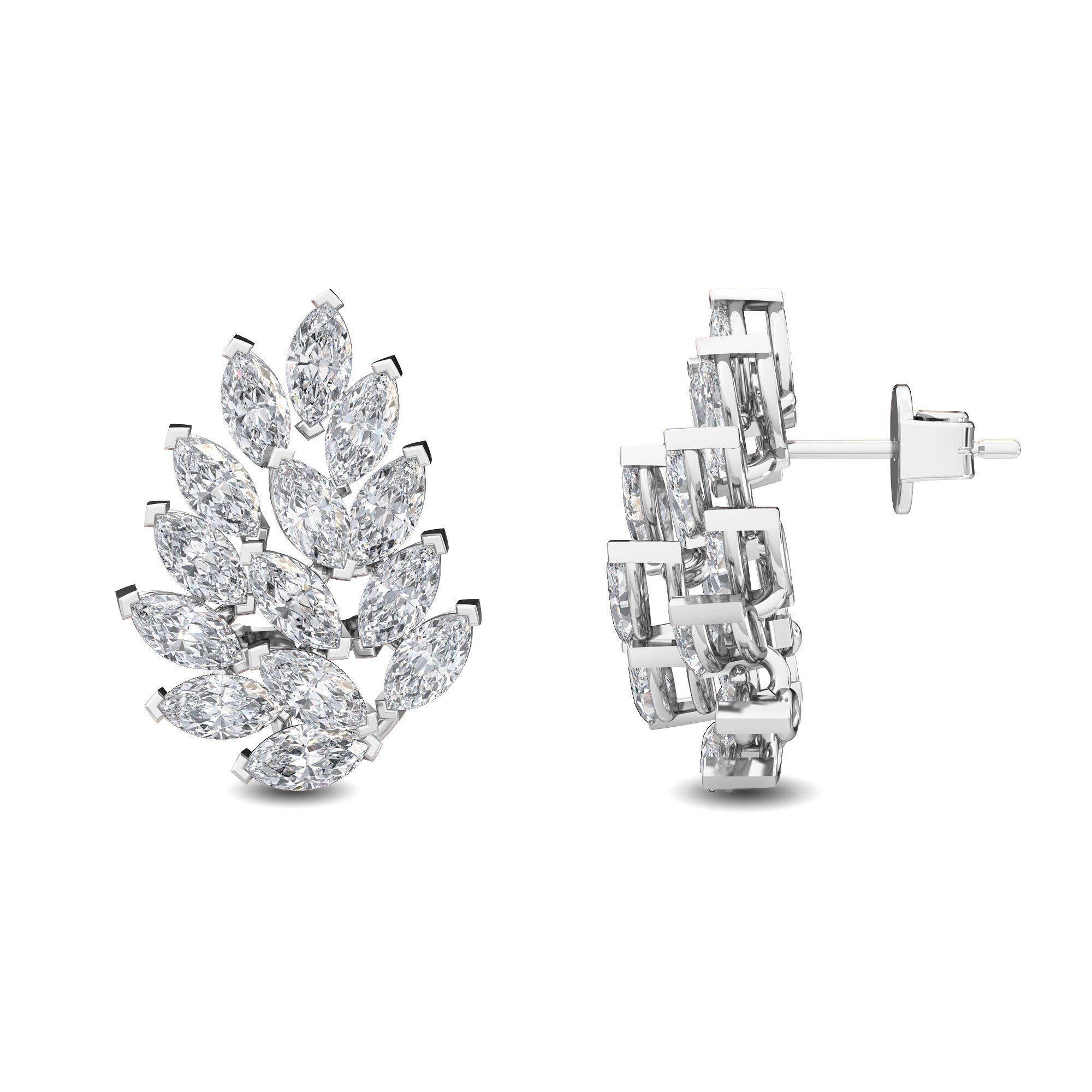 Marquise Diamond Cluster Diamond  Gold Earrings