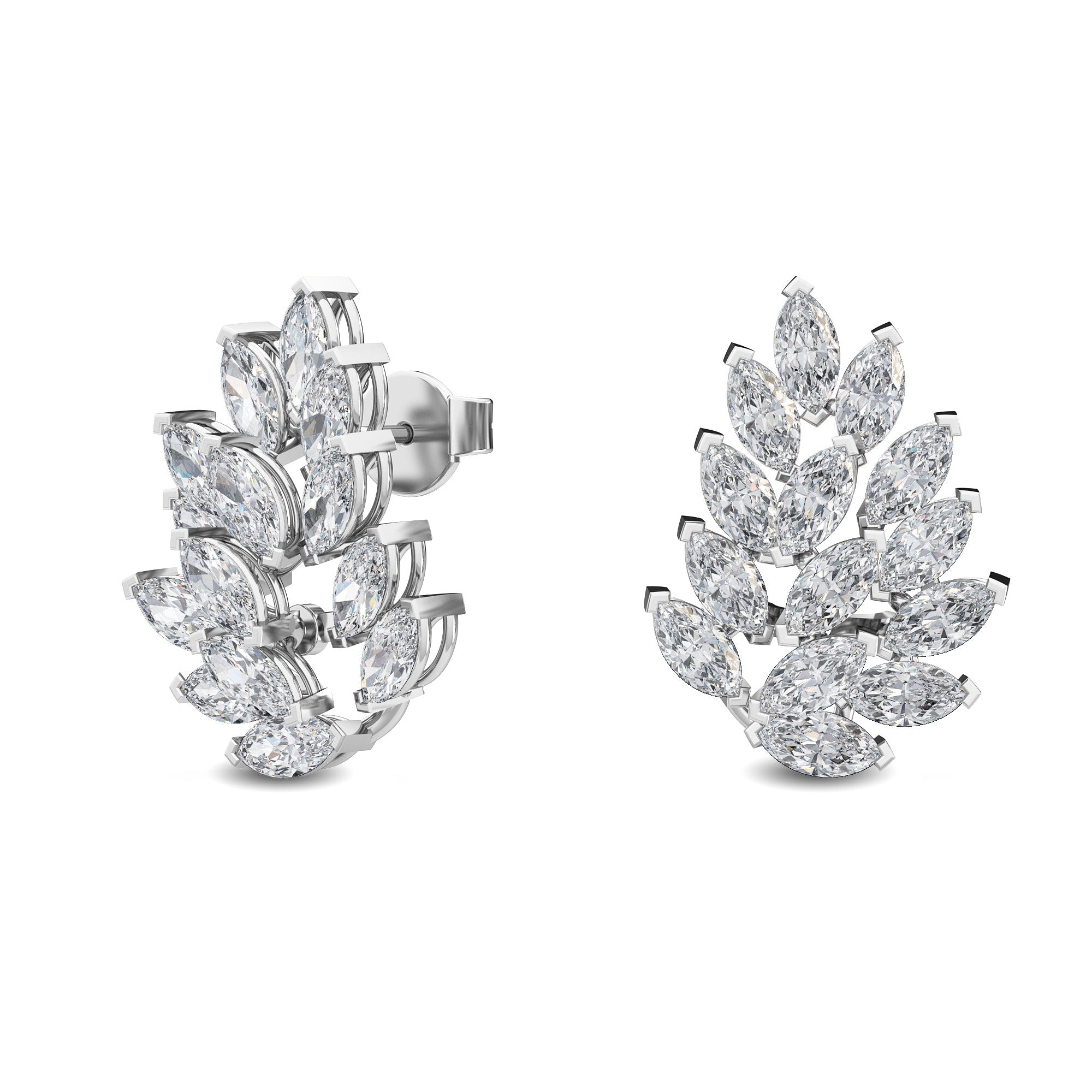 Marquise Diamond Cluster Diamond  Gold Earrings