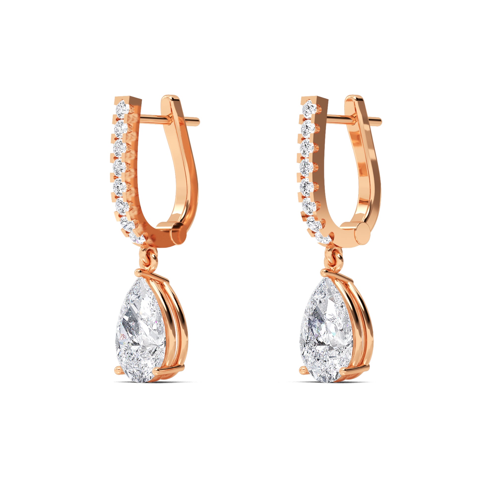 Pear-Shaped Diamond Drop Gold Earrings