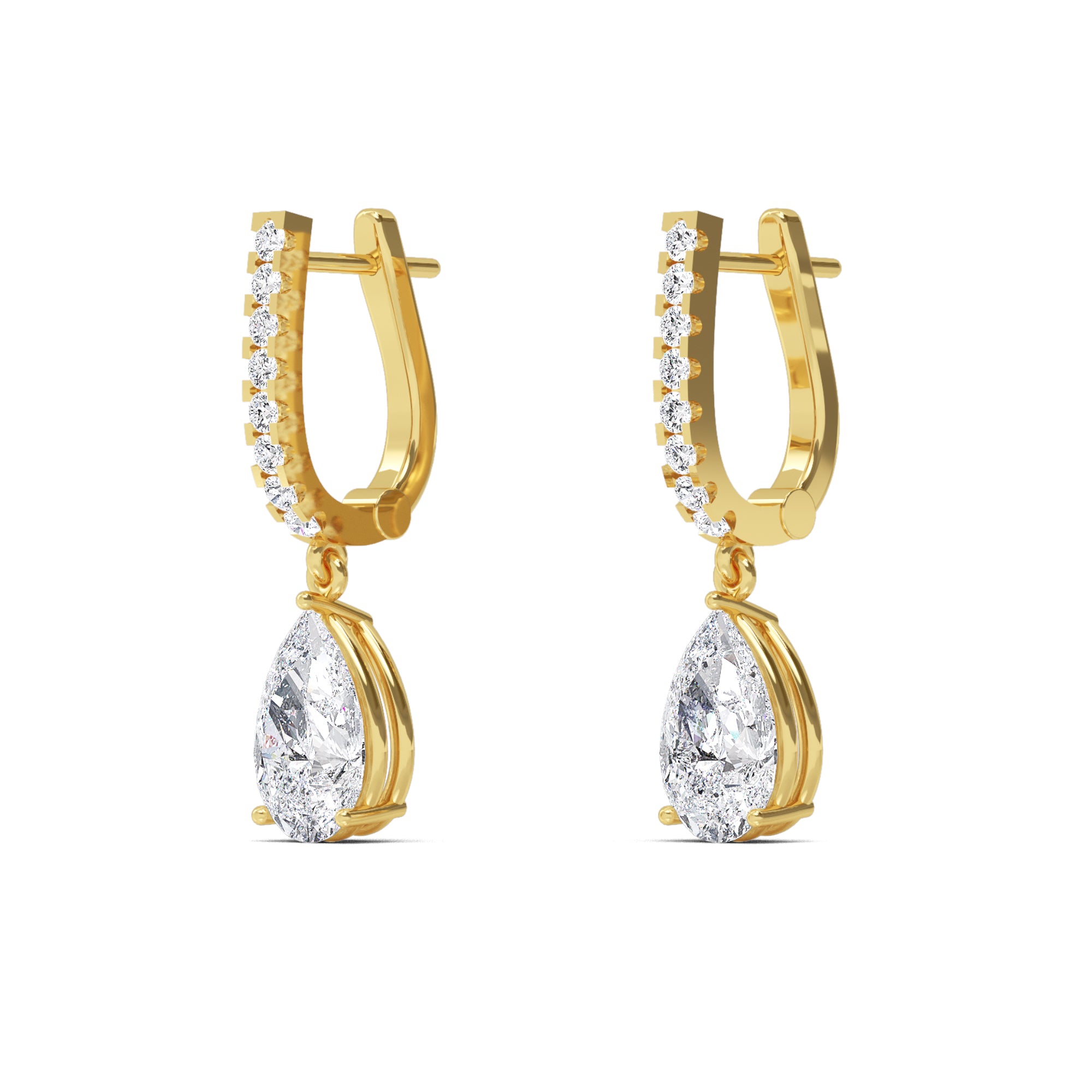 Pear-Shaped Diamond Drop Gold Earrings