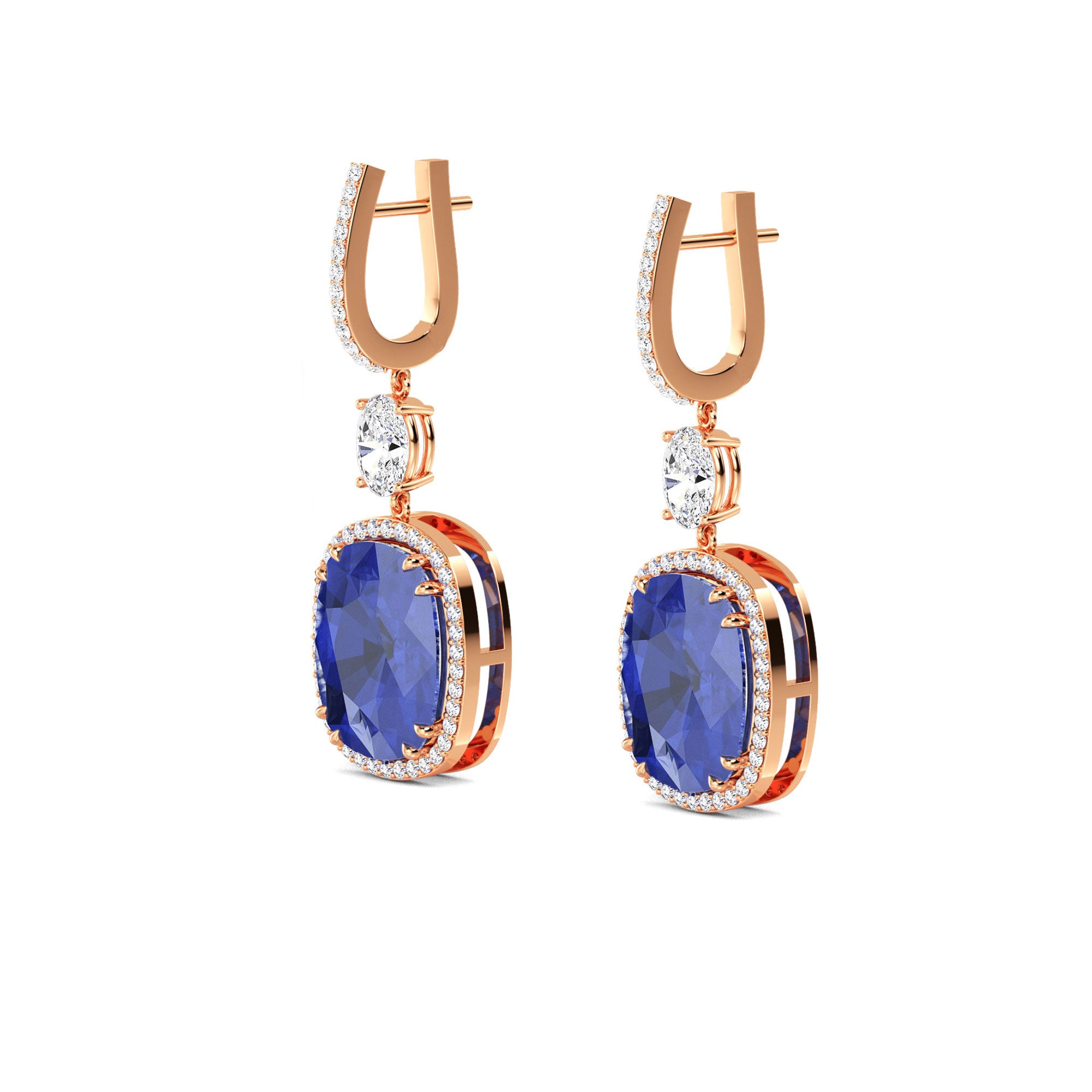 Elegant Blue Sapphire and Diamond Drop Gold Earrings