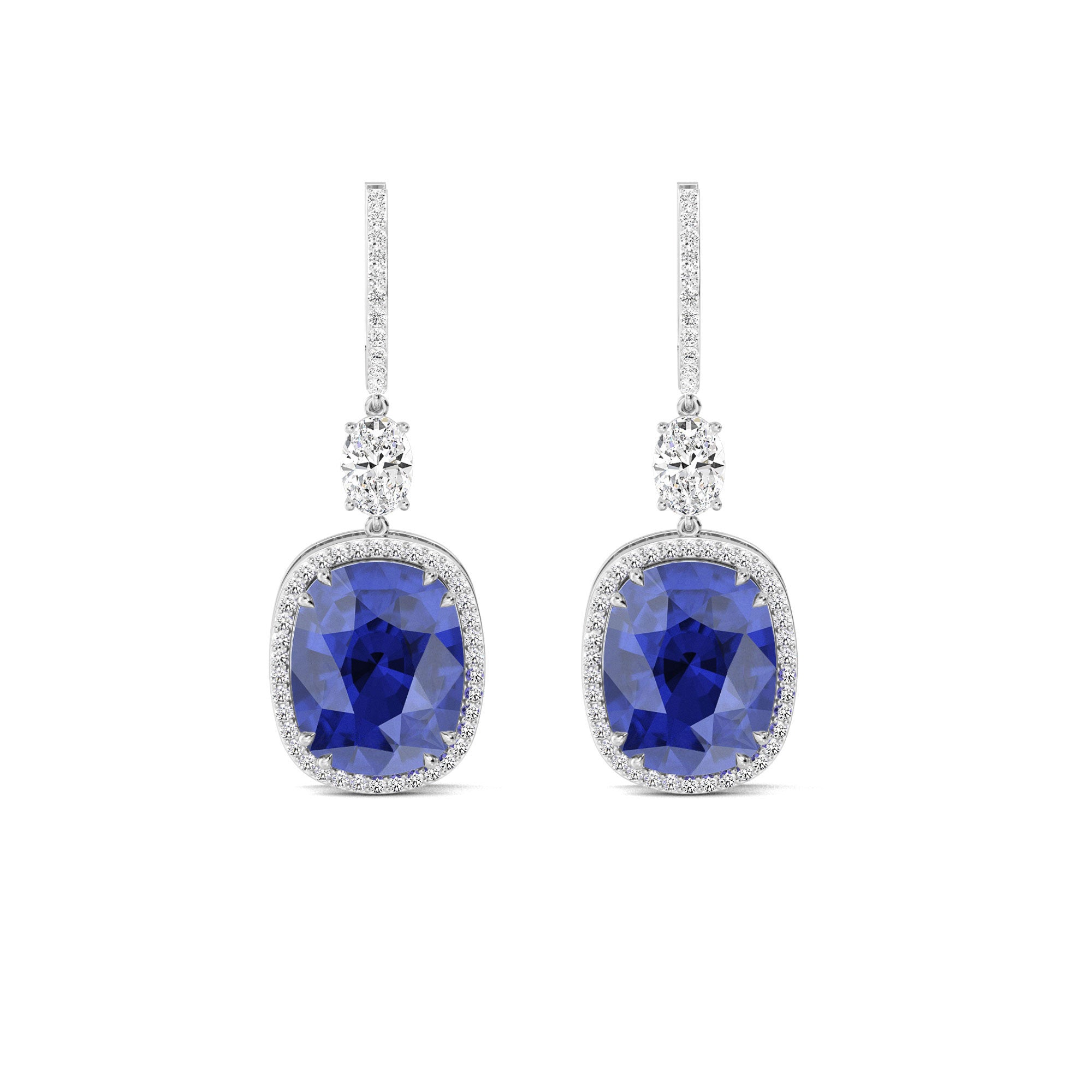 Elegant Blue Sapphire and Diamond Drop Gold Earrings