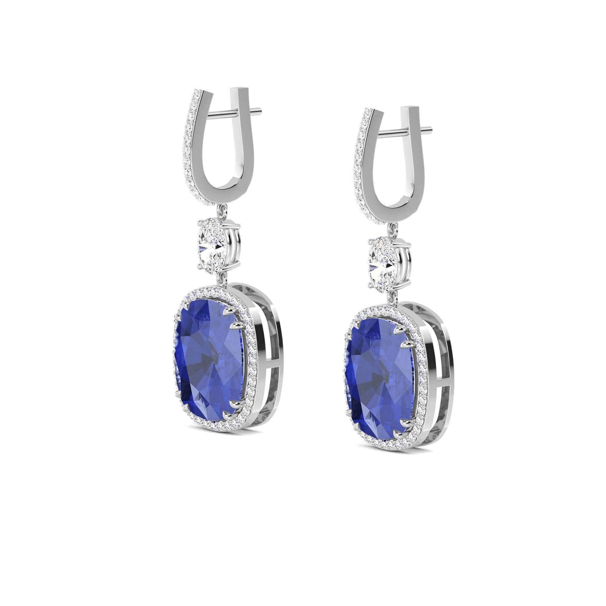 Elegant Blue Sapphire and Diamond Drop Gold Earrings