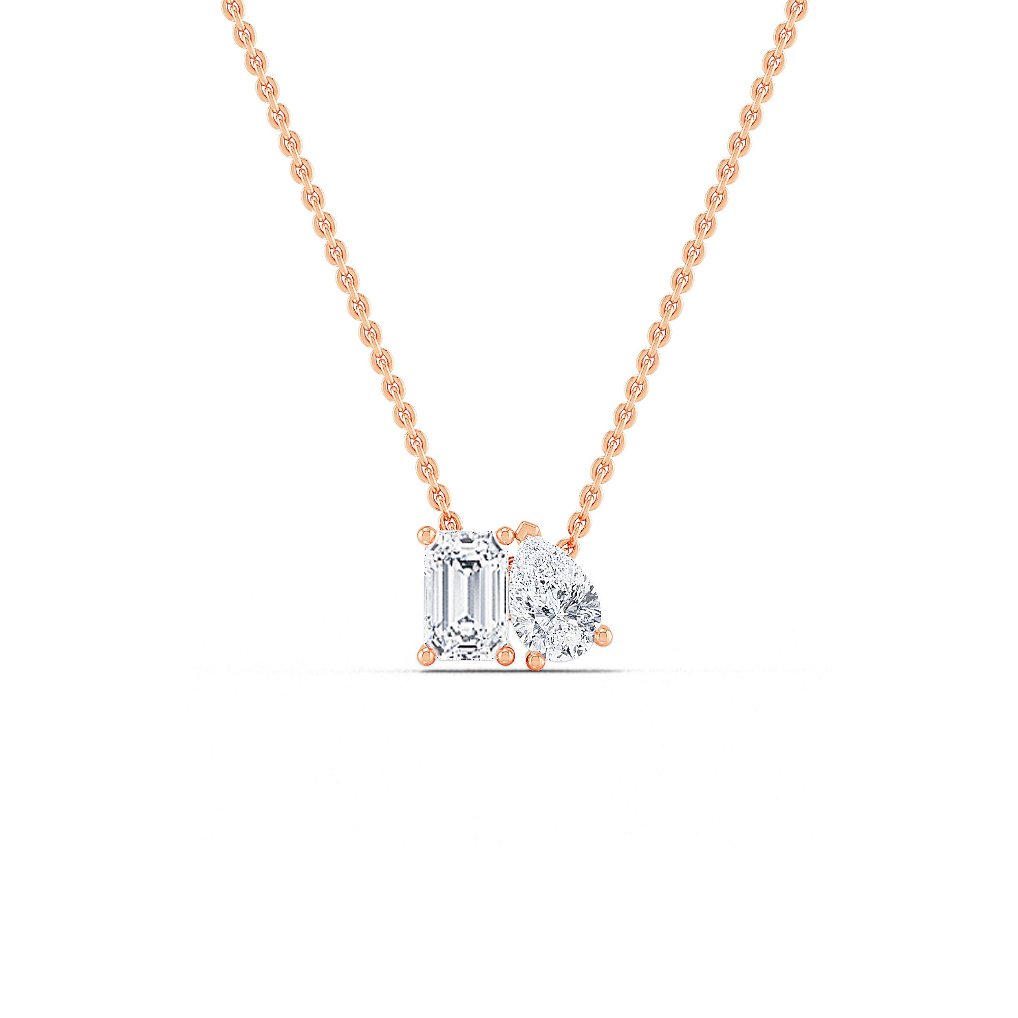 Emerald Cut and Round Diamond Gold Pendant