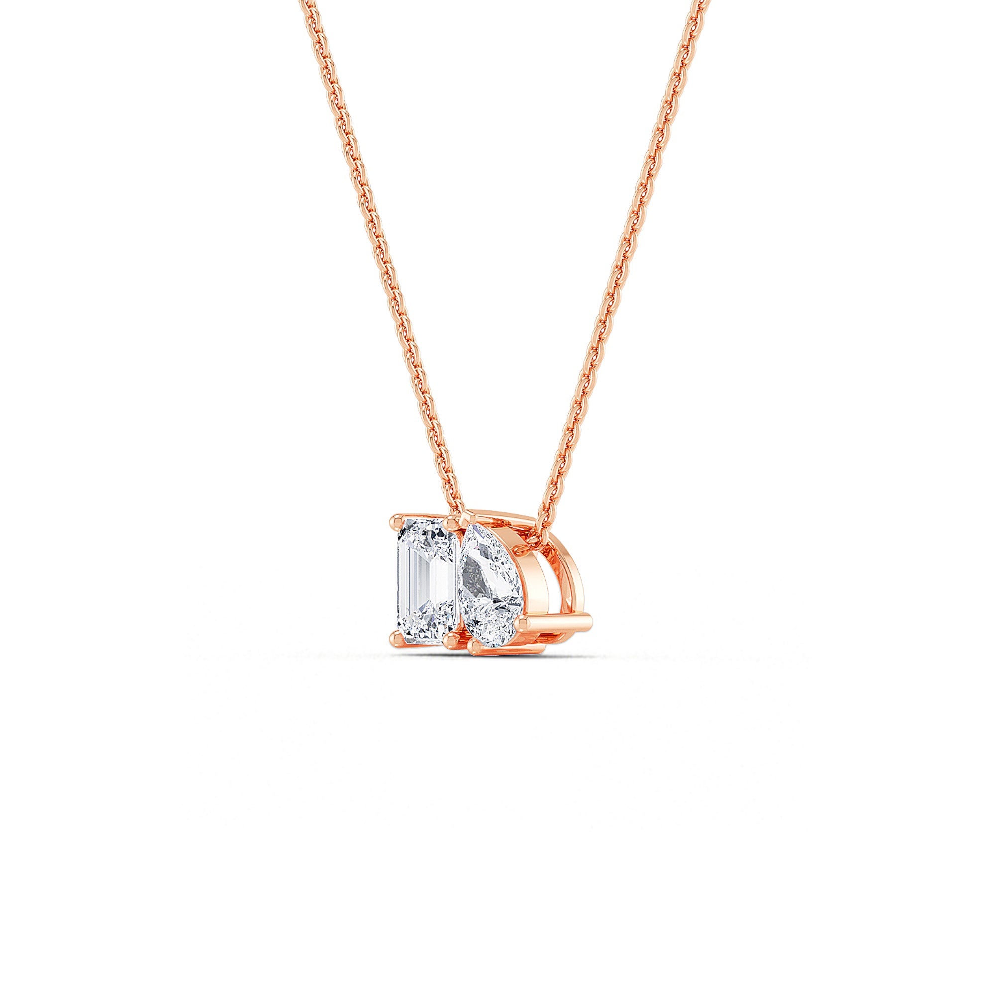 Emerald Cut and Round Diamond Gold Pendant