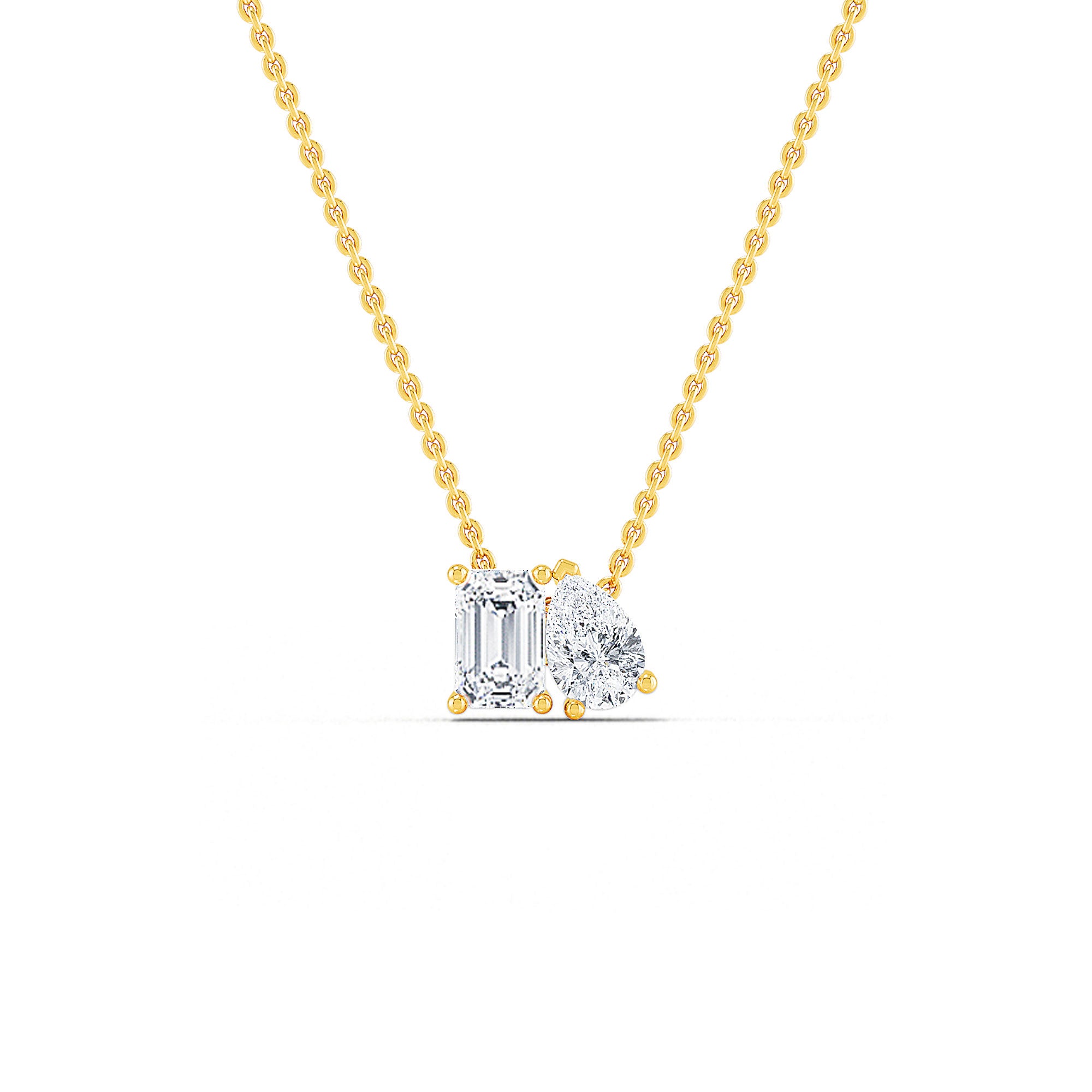 Emerald Cut and Round Diamond Gold Pendant