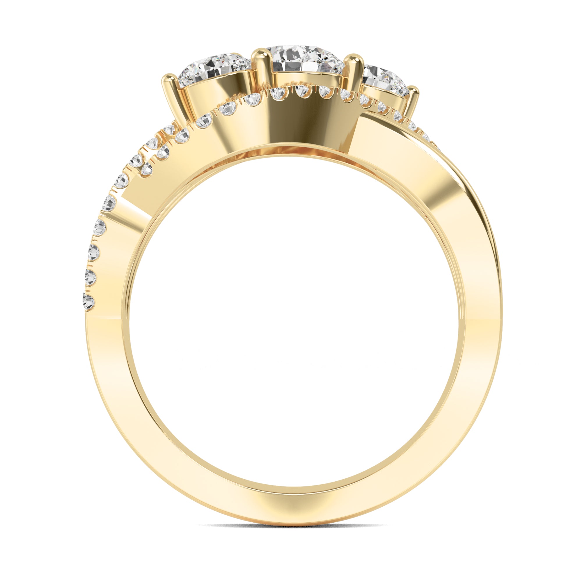 Luxurious Triple Diamond Gold Ring