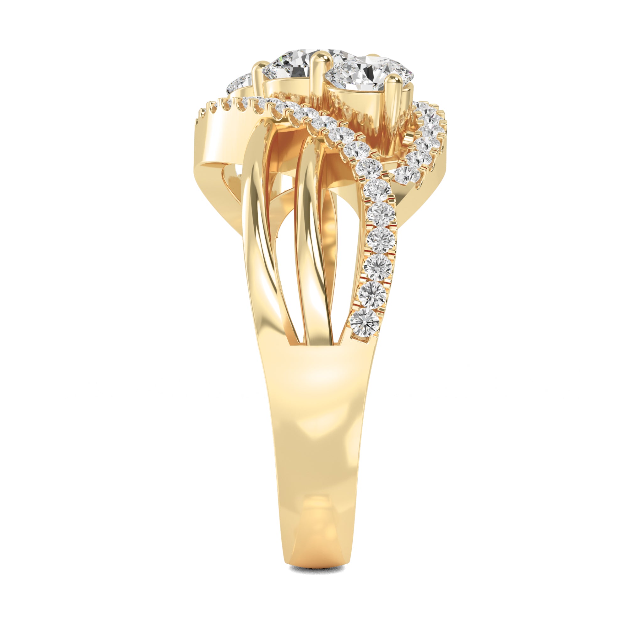 Luxurious Triple Diamond Gold Ring