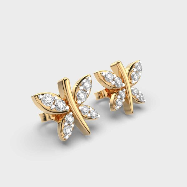 Gyrating Flies Diamond Studs Gold Earring