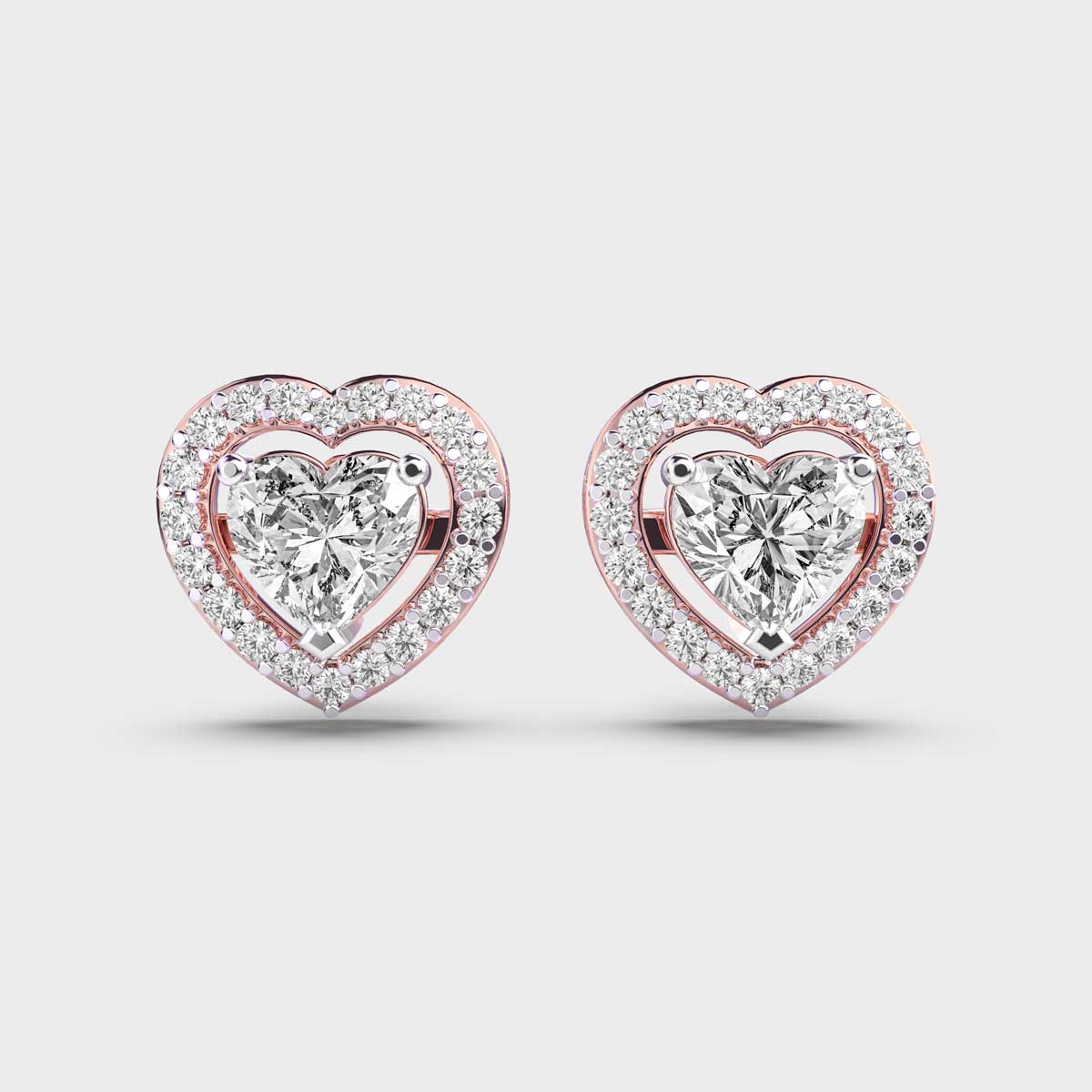 1 Carat Heart and Halo Studs