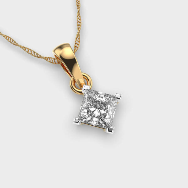 Classic Princess Solitaire Gold Pendant (Without Chain)